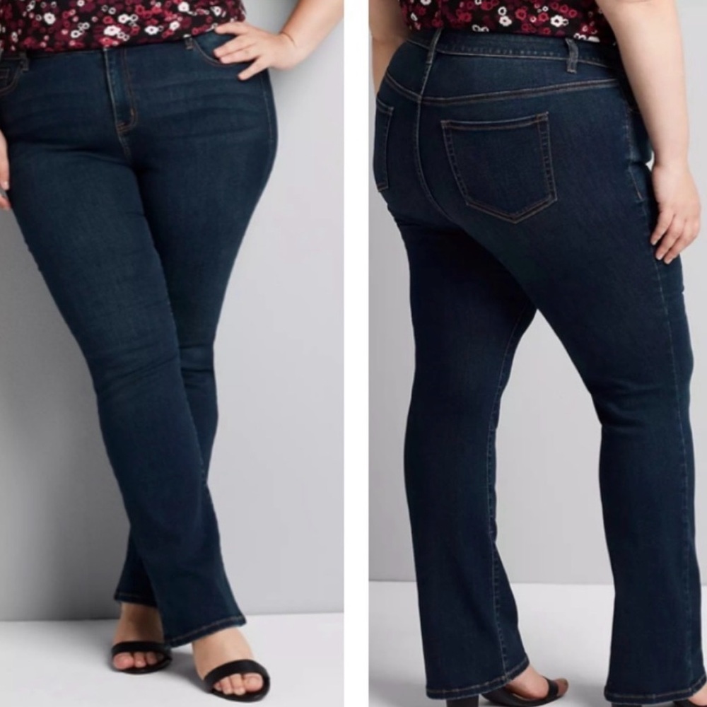 NWT $70 Lane Bryant 360 Flex Deluxe Fit Low Rise Boot Jeans 16 Dark Wash Denim
